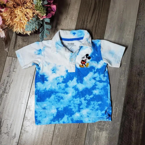Disneyland Resort Walt Disney World Kids Toddler 2T Blue White Tie Dye Polo - Picture 3 of 8